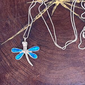 Blue Opal Dragonfly Necklace Vintage 90s Southwestern Gemstone Jewelry fairycore